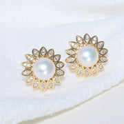 Gold Metal Pearl Sunflower Earrings Jewelry & Watches