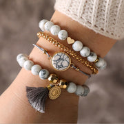 Geometric Creative Hollow Fringed Pine Stone Bracelet Four-piece - Modiniva LLC