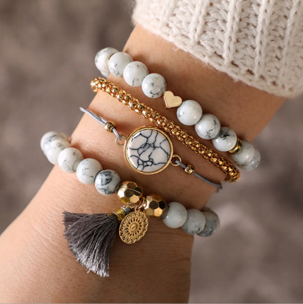 Geometric Creative Hollow Fringed Pine Stone Bracelet Four-piece test