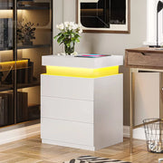 LED Nightstand with 3 Drawers , White Nightstand Bedside Bed - Modiniva LLC