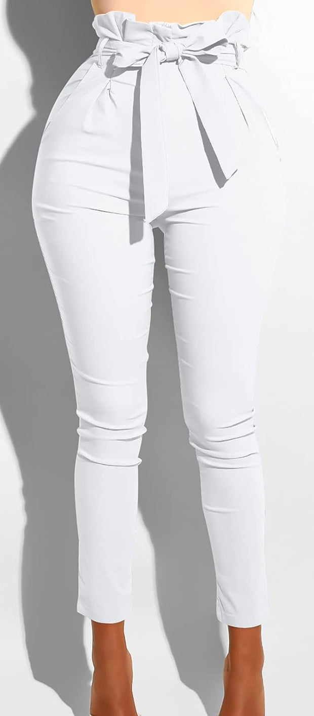 High-Waist Tie Knot Skinny Pants with Pockets