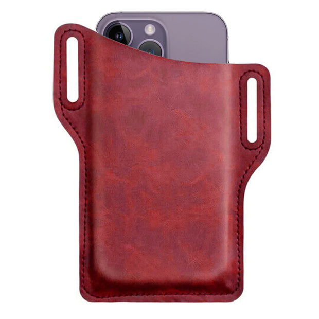 Stylish and Practical Leather Cell Phone Belt Holster Wine Red