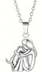 Cute Girl and Puppy Pendant Necklace Necklace Silver Jewelry & Watches