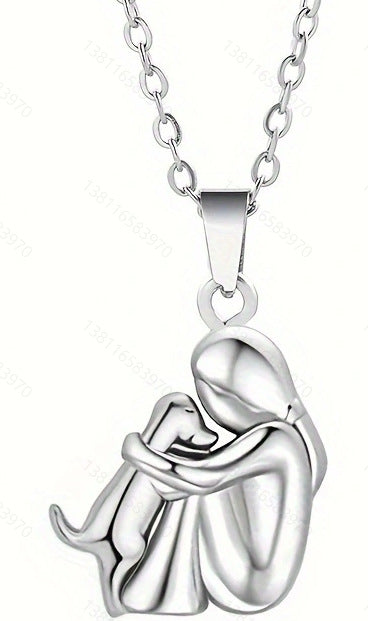 Cute Girl and Puppy Pendant Necklace Necklace Silver Jewelry & Watches