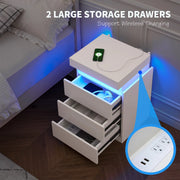 LED Nightstand with 3 Drawers , White Nightstand Bedside Bed