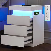 LED Nightstand with 3 Drawers , White Nightstand Bedside Bed - Modiniva LLC