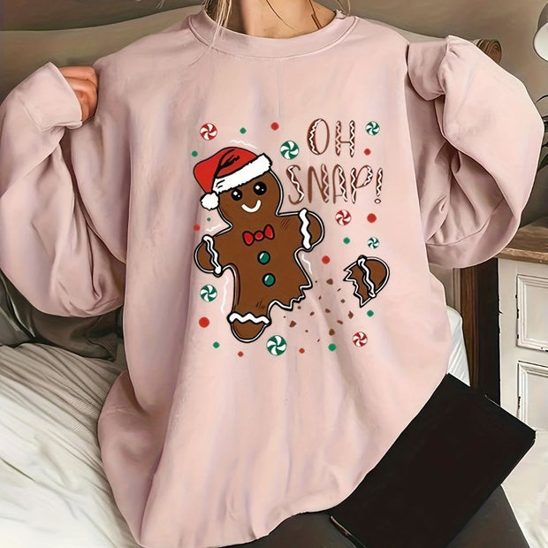 Cute Gingerbread Man Printed Christmas Casual Women's Ho odie