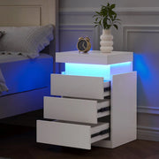 LED Nightstand with 3 Drawers , White Nightstand Bedside Bed