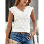 Sleeveless Lace Collar Top with Lace Short Sleeves Home, Pets, Appliance