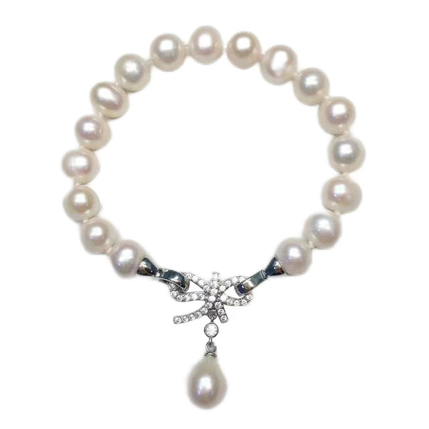 Zircon Pearl Bow Bracelet - Modiniva LLC