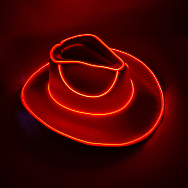 Halloween LED Glow Cowboy Hat Adult Wireless Edition - Rose Red One Size Others