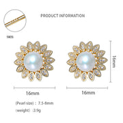 Gold Metal Pearl Sunflower Earrings Jewelry & Watches