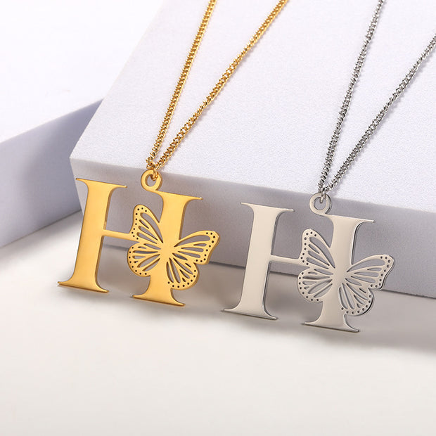 Butterfly Initial Pendant Necklace H Jewelry & Watches