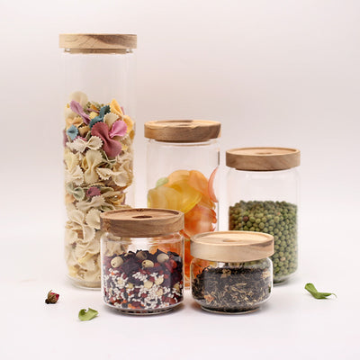 Nature's Touch: Wooden Lid Glass Canister for Kitchen Home, Pets, Appliance