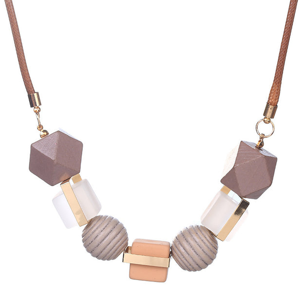 Minimalist Wood Beads Pendant Necklace Pink Bags & Shoes