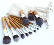 Bamboo Handle Makeup Brush Set Wood color Flannel bag Bags & Shoes