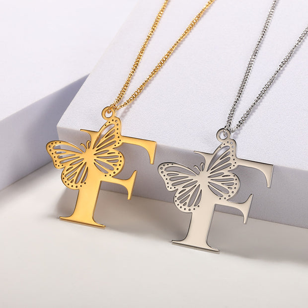 Butterfly Initial Pendant Necklace F Jewelry & Watches