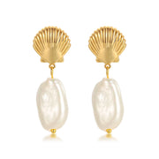 Shell Accent Baroque Pearl 18K Metallic Earrings Jewelry & Watches