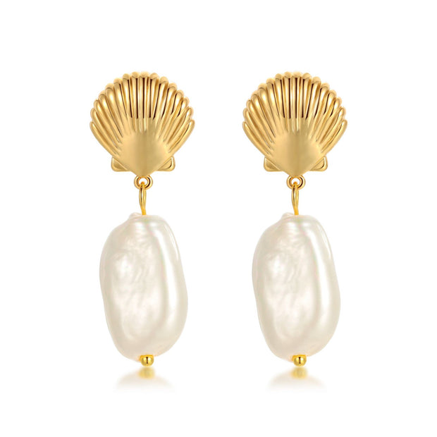 Shell Accent Baroque Pearl 18K Metallic Earrings Jewelry & Watches