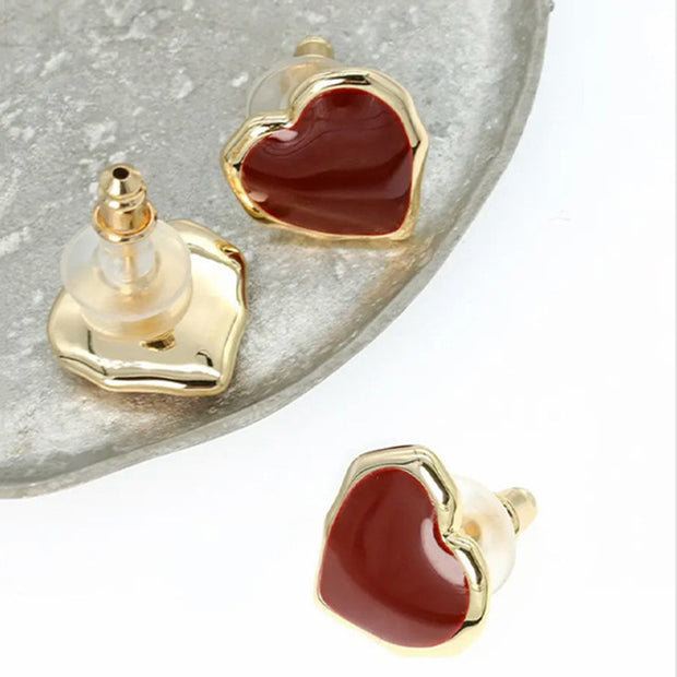 French Love Drop Oil Heart Earrings - Modiniva LLC