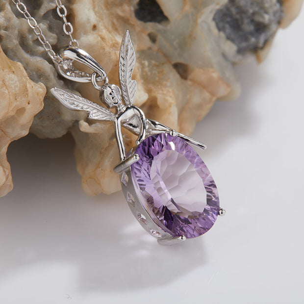 S925 Silver Inlaid Natural Amethyst Necklace