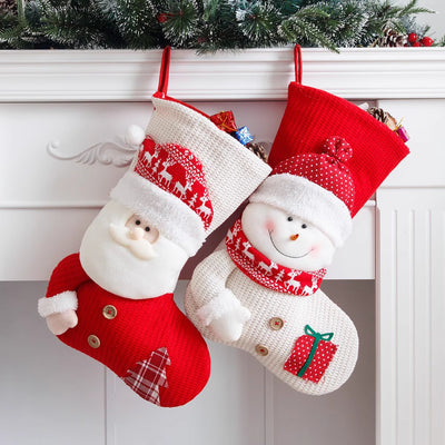 Large knitted Christmas socks Christmas decorations Old man snowman candy bag gift bag Christmas socks - Modiniva LLC