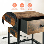 Nightstand with Drawer, End Side Table with Charging Station for Bedroom,2 Pack - Modiniva LLC