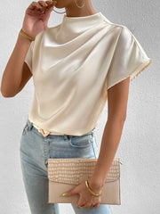 Round Neck Solid Color Loose Women's Tops Apricot color Women's Clothing