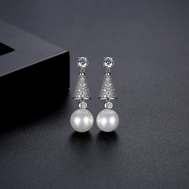 Chic Pearl Earrings with AAA Zircon Stones Silver Jewelry & Watches