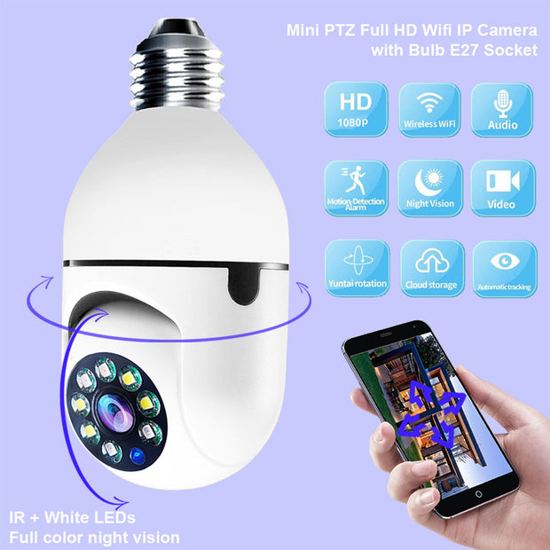 WiFi CAMERA 1080P Bulb 4X Zoom Camera Monitor