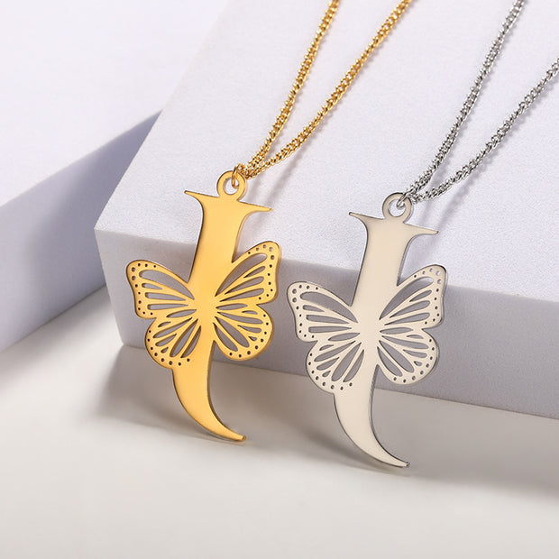 Butterfly Initial Pendant Necklace J Jewelry & Watches