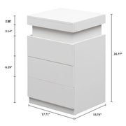 LED Nightstand with 3 Drawers , White Nightstand Bedside Bed - Modiniva LLC