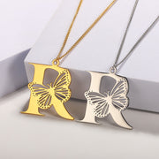 Butterfly Initial Pendant Necklace R Jewelry & Watches