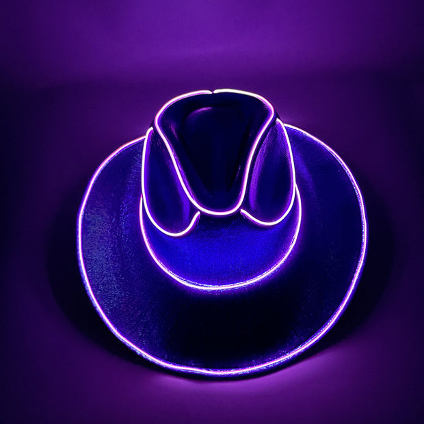 Halloween LED Glow Cowboy Hat Adult - Purple One Size Others