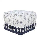 Nordic Navy Blue/Ivory Ornamental Pouf Ottoman - Modiniva LLC