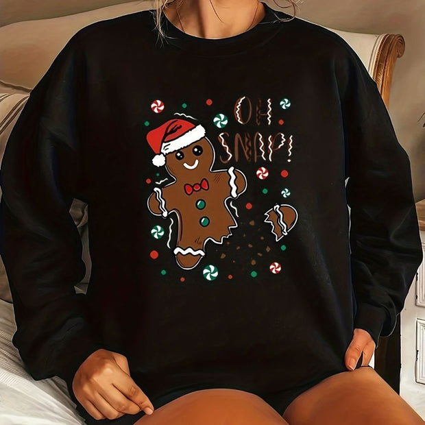 Cute Gingerbread Man Printed Christmas Casual Women's Ho odie