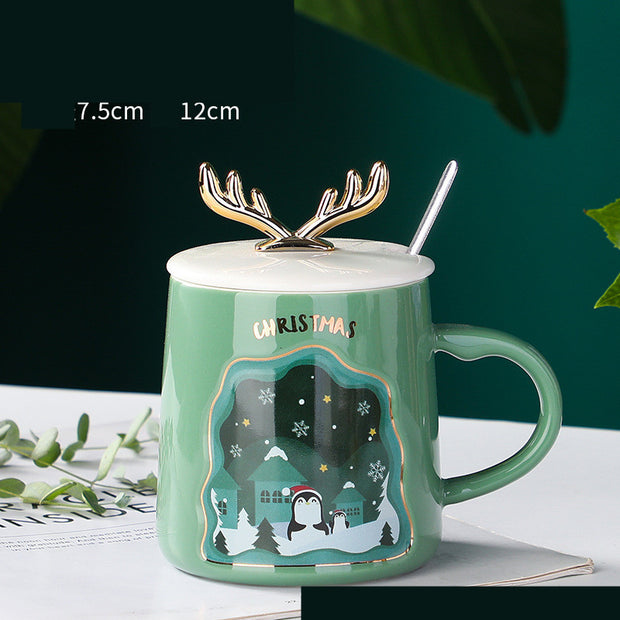 Drinkware Christmas Mugs Coffee Cups Ceramic Merry Christmas Cups With Spoon Christmas Gifts For Coffee Cup Mug Handgrip Cup - Modiniva LLC