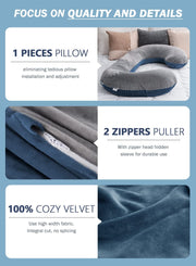 Pregnancy Body Pillow with Velvet Cover, C-Shaped Blue/Grey - Modiniva LLC