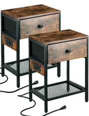 Nightstand with Drawer, End Side Table with Charging Station for Bedroom,2 Pack - Modiniva LLC