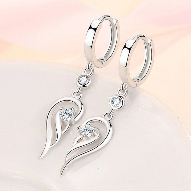 Fashion Women's Long Sterling Silver Wing Earrings