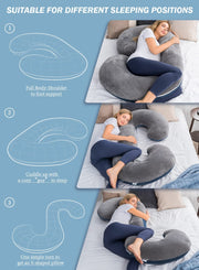 Pregnancy Body Pillow with Velvet Cover, C-Shaped Blue/Grey - Modiniva LLC