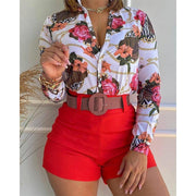 Standout Digital Print Long Sleeve Shirt Red suit Women's Clothing