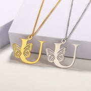 Butterfly Initial Pendant Necklace U Jewelry & Watches