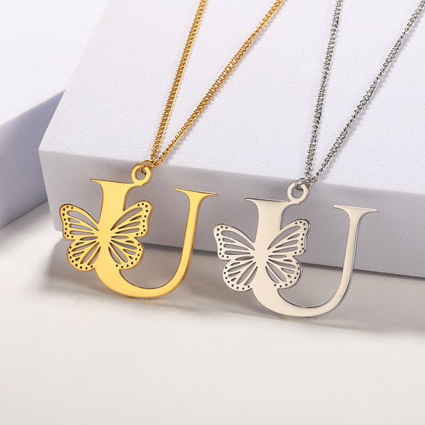 Butterfly Initial Pendant Necklace U Jewelry & Watches