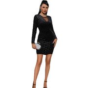 Velvet Rhinestone Luxury Mesh Dress - Modiniva LLC