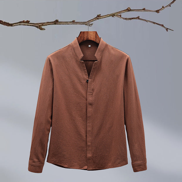 Cotton & Hemp Long Sleeve Shirt Caramel color Women's Clothing