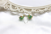 Antique Pearl Stud Earrings Silver Green Jewelry & Watches