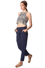 Blue Printed Crop Top - Modiniva LLC