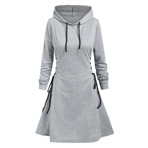 Women's Slim Fit Waist Trimming Lace Up Drawstring Long Hoodie