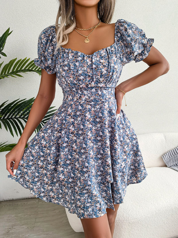 Floral High-Waist Swing Dress Women's Clothing